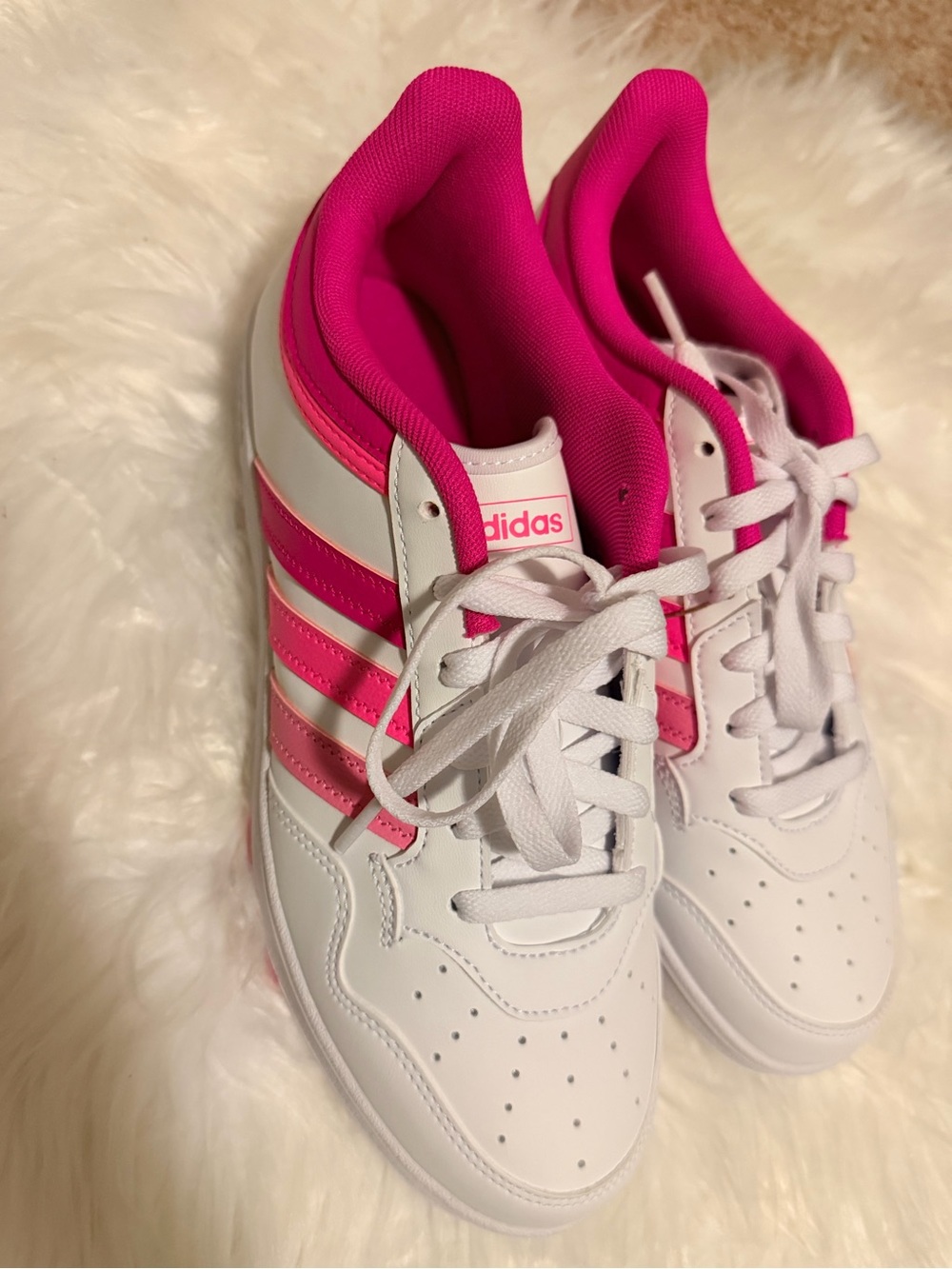 NWT- Women’s adidas HOOPS 4.0 White Sneakers with Pink Accents - Picture 2 of 6